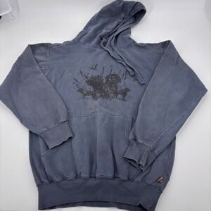 Vintage Buckhorn River Mens Large L Gray blue Graphic Hoodie Sweatshirt hunting